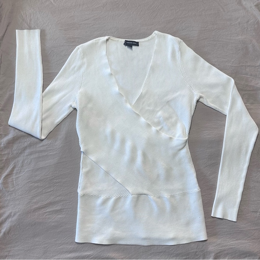 INC International Concepts Ivory Ribbed Wrap Sweater - Size M